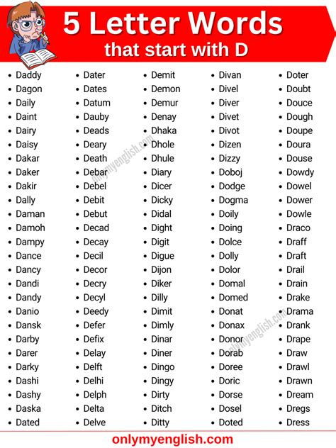 5 letter words starting with d|five letter words with d.